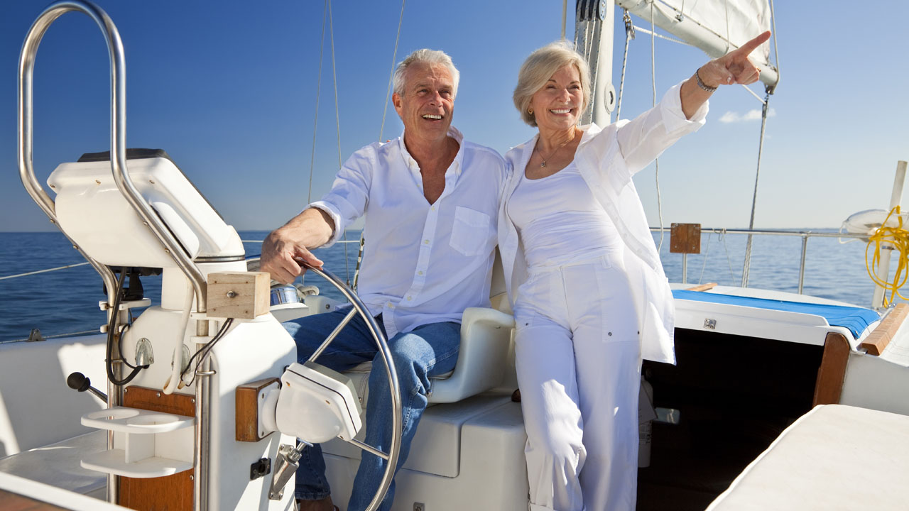 Retiree couple on the yacht